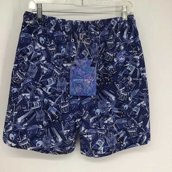 Peter Millar Men’s NWOT Seaside Swim Trunks Lined Blue Cocktails Size Medium - Picture 3 of 9